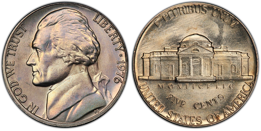 1976 Jefferson nickel reverse comparison: weak step lines vs Full Steps designation showing five complete lines at Monticello base